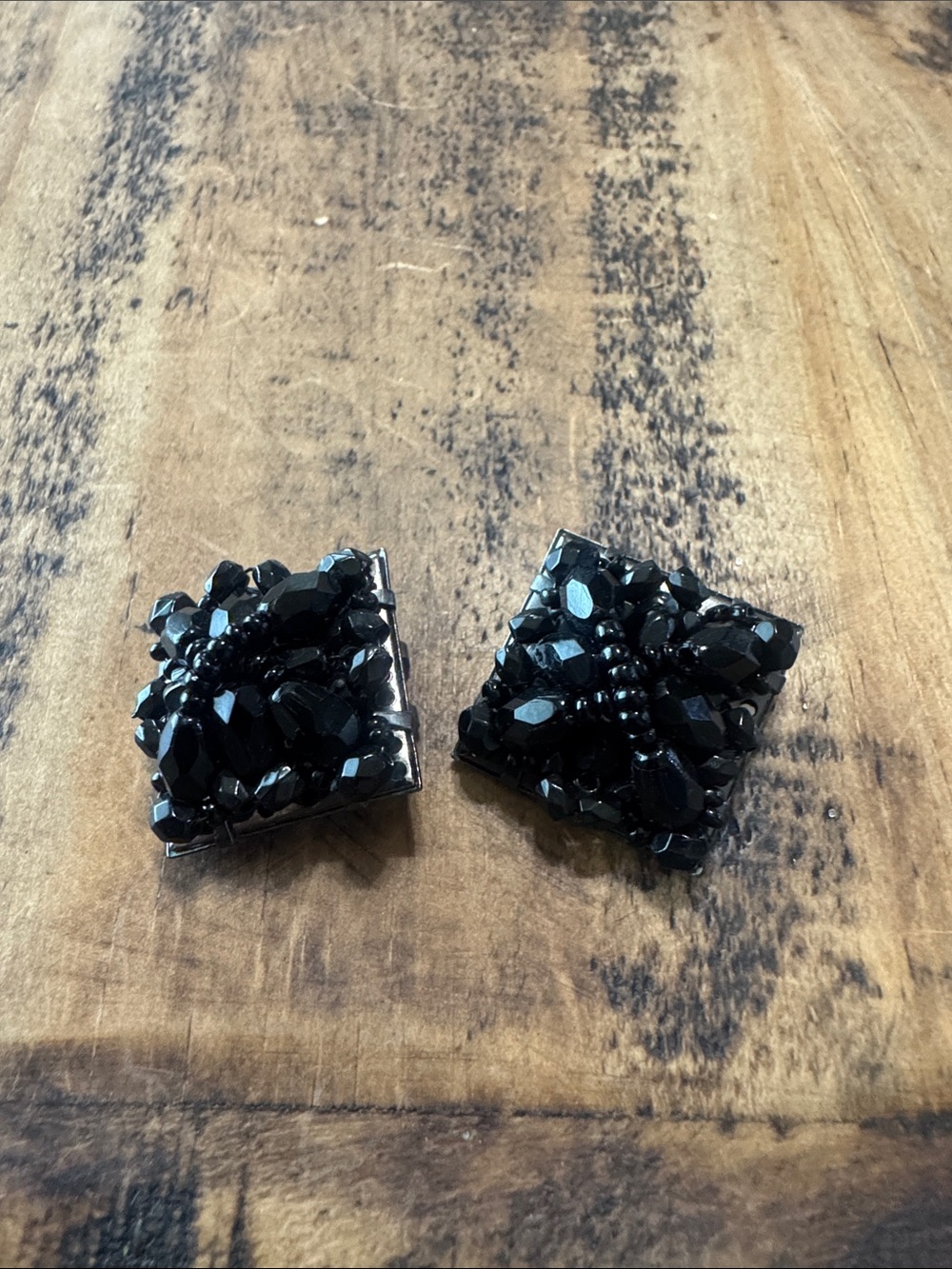 Liz Claiborne Black Faceted Bead Square Clip-On Earrings